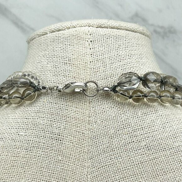 Silver Tone Multi Strand Smokey Beaded Necklace - Picture 2 of 5